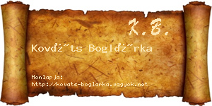 Kováts Boglárka névjegykártya